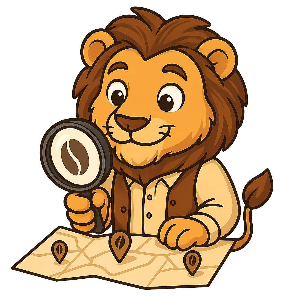 Leo schaut mit einer Lupe auf eine Karte